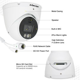 Evtevision 5MP Turret Poe Camera,HD Outdoor IP Camera PoE with Mic/Audio,5-Megapixel Security Surveillance Cameras,65ft NightVision,100° FOV,Smart Human Detection,Micro SD Card Storage (not Included)