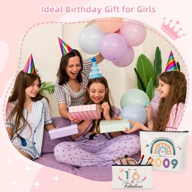 Giftota 16th Birthday Gifts Girl, 2Pcs Rainbow Cosmetic Bags Travel Makeup Bag, Funny 2009 Sweet 16 Gifts for Girls, 16 Year Old Present Ideas