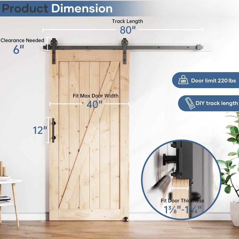 EaseLife 6.7FT Sliding Barn Door Hardware Track Kit & Handle,Big