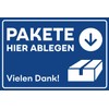 Information Sticker Postman "Pakete hier abgen" Notice Sign Foil Colour: Blue | 5-30 cm Made in Germany Sizes Name: 10 x 15 cm