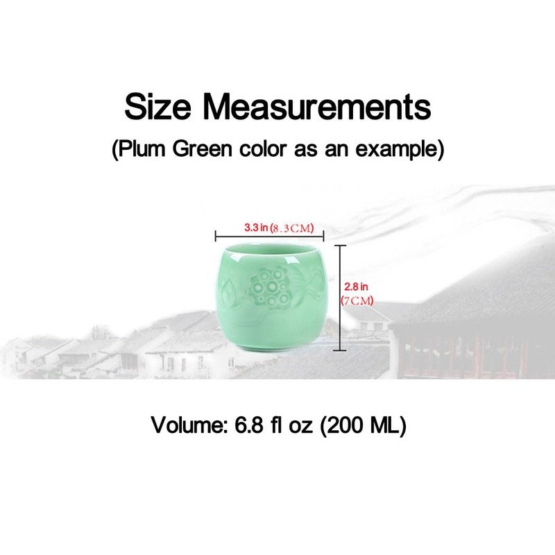 Seres Celadon Tea Cup/Tea Bowl,Jade Green Porcelain Greenware,2 Colors-Plum Green&Light