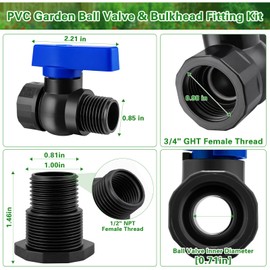 Rain Barrel Spigot Kit 2 Pack, 3/4" GHT PVC Bulkhead Fitting with Ball Valve, Garden Hose Shut Off Faucet for Rain Barrel, Water Tank, Aquarium and Garden Barrel