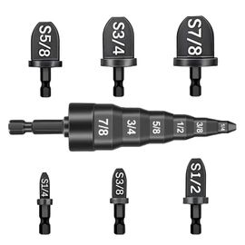 7Pcs Swaging Tool HVAC, Air Conditioner Copper Expander Tube HVAC with 6 in 1 Swedge Tool, Flaring Drill Pipe Repairing Tubing Set 1/4'', 3/8'', 1/2'', 5/8'', 3/4'', 7/8'' Bits