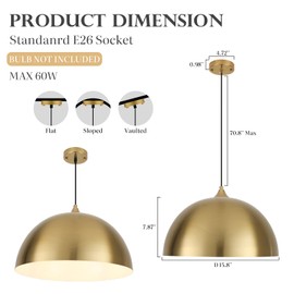 HOLOHATAL Gold Pendant Lights Kitchen Island, 15.7 Inch Gold Dome Pendant Light, Modern Farmhouse Pendant Light for Kitchen Island, Dining Room, Cafe, Bar, 2 Pack