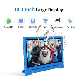 VNEIMQN Tablet for Kids, 10 Inch Kids Tablet Android 13, 4GB+64GB, Octa-Core, WiFi 6, 12H Battery, Google Kids Space, Parental Control 1280 * 800 HD Display Blue