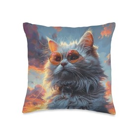 Domestic Longhair Cat Sunglasses Throw Pillow