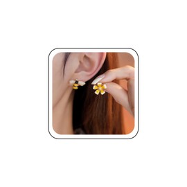 Wendalern Asymmetric Stud Earrings Cubic Zircon Small Flower Bee Stud Earrings Cute Inappropriate Enamel Earrings Hypoallergenic Statement Earrings Jewellery for Women and Girls