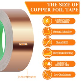Oubaka Copper Foil Tape, Double-Sided Conductive Copper Tape for EMI Shielding, Paper Circuits, Electrical Repairs, Grounding(2in X 21.9yards)