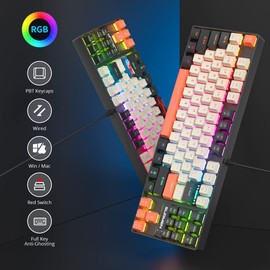 Fogruaden RGB Wired 75% Percent Mechanical Keyboard with Red Switch TKL Mechanical Keyboard 75 Percent, 87 Keys NKRO Compact Gaming Keyboard 75% for Win/Mac Laptop PC Gamer (Carbon/87)