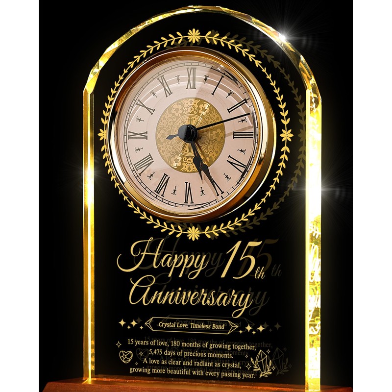 15th Wedding Anniversary Crystal Clock Gifts