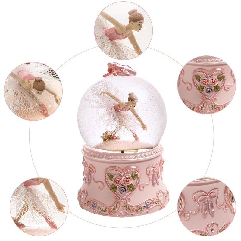Ballet Dancer Snow Globe Music Box with LED Lights, Dancing