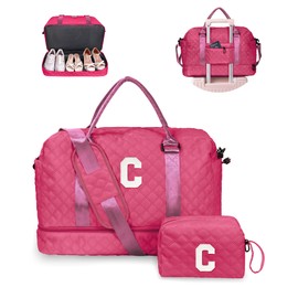 Vogewood Monogrammed Gifts for Woman, Stuff for Teen Girls-Initial Travel Bag with Shoe Compartment, Weekender Bag, Monogram Overnight Bag for Women, Letter Travel Bag with Makeup Bag (Letter C)