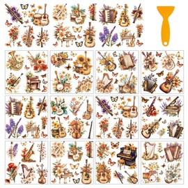 AHANDMAKER 12 Sheets Rub On Transfer Stickers, Music Themed with Musical Instruments, Flowers, Butterfly Ideal for Office, Bedroom, Music & Dance Rooms, Living Room, Dorm Decor, 5.5 x 5.5 Inches