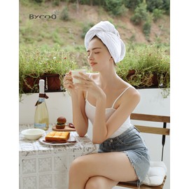 BYCOO Waffle Hair Towel Wrap, Large Microfiber Hair Drying Towels With Button&Elastic, Anti Frizz Head Towle|Super Absorbent | Soft Quick Dry Hair Turban for Women & Wet, Curly, Long &Thick Hair-Green