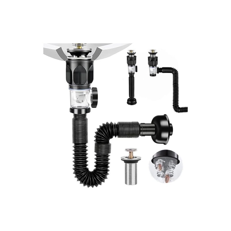 Kit de Drenaje para Lavabos de Cocina,3 en 1 Tubo