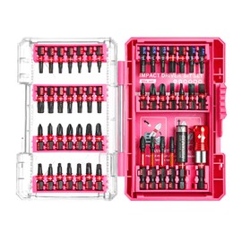 Geinxurn 48Pieces Impact Screwdriver Bits Set, Magnetic S2 Steel Phillips/Slotted/Square/Torx Insert Power Bits Tips, Impact Bit Holder with Pink Storage Box Case
