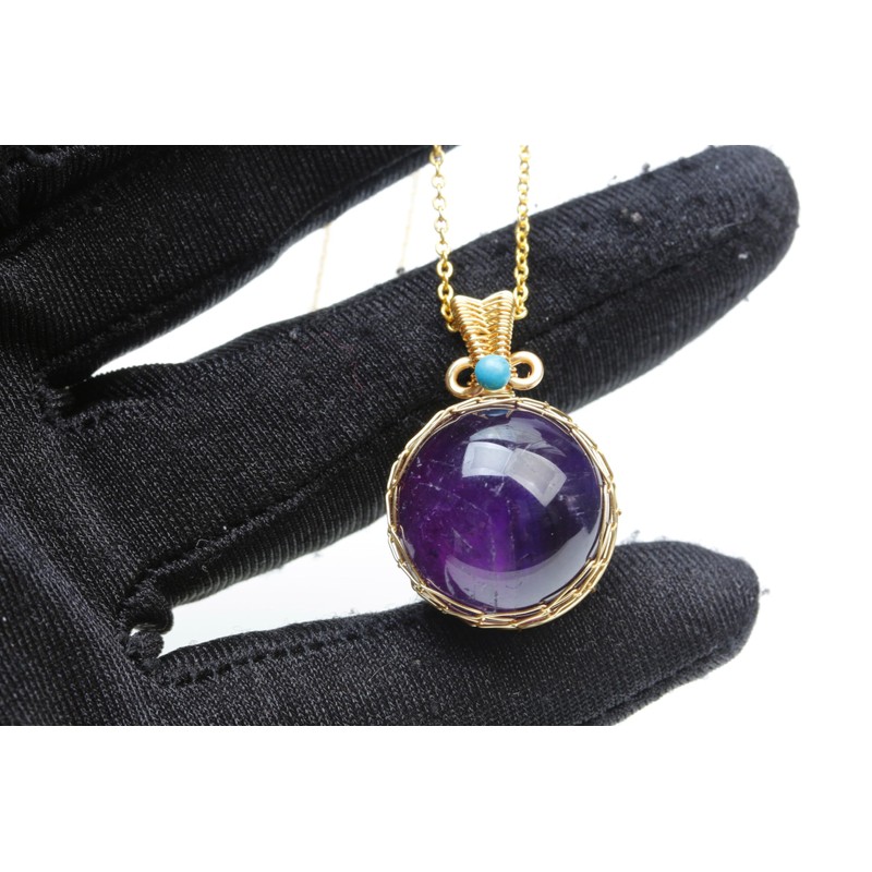 K KOUOKU Natural Crystal Round Ball Pendant Necklace, Power Stone,