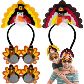 CIEOVO 4 Pieces Thanksgiving Turkey Headbands and Turkey Sunglasses for Thanksgiving Fall Autumn Costume Props Decoration Party Favor Accessories