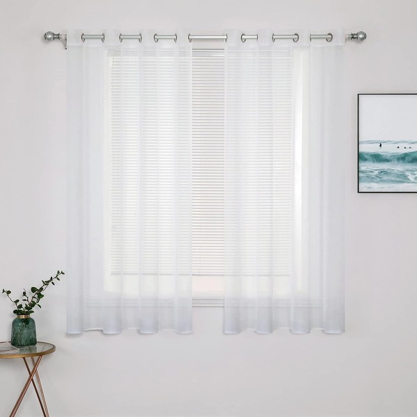 MIULEE Voile Curtains With Eyelets, Transparent Look, Made of Voile Polyester, Eyelet Curtains, Transparent Curtains For Living Room, Bedroom, Baby Room, Set of 2