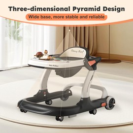 Baby Walker,Music & Lights Baby Walker with Wheels,9 Adjustable Heights Baby Activity Center,Baby Walkers with Foot Pads for Boys Girls Babies,Anti-Fall Bouncer Combo