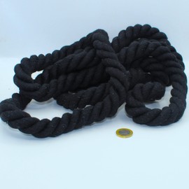 3 Metres Cotton Cord Round 12mm Braided with Natural Cotton Core, Ideal for DIY, Sewing, Multi-purpose, 12mm Black