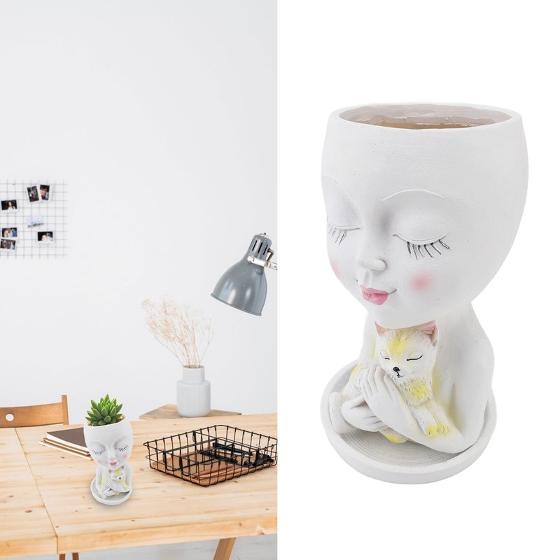 Face Flowerpot Fadeless Resin Head Planter DIY Decorative Adorable Succulent