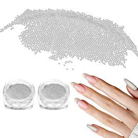 HARFINGTON 2pcs Nail Art Beads 0.03" (0.8mm) Mini Metal 3D Caviar Nails Beads Ball Bubble Bead with Storage Box for Nail Art DIY Craft Decoration, Silver Tone