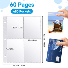 480 Pockets Trading Card Sleeves, Pack of 60 Empty Portfolio Folder Films Double-Sided A5, Transparent Card Sleeves Photocard Sleeves for Ring Binders, Trading Card Accessories for Playing Cards