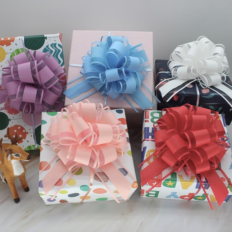 5 Pieces 6 inches Large Pull Bows, Bow for Gift