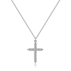 A168A Women's 18K Gold Plated Diamond Cross Necklace | Cross Pendant | Women's Gold and Silver Fashion Necklace | Jewelry Diamonds | Festival Gifts (Silver)