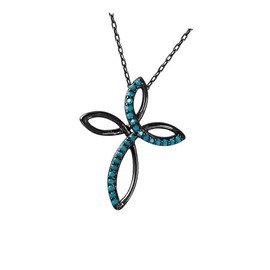 New Sterling Silver Black Rhodium Plated Turquoise Stone Cross Pendant Elegant Cute Unique Stunning Style Pretty jewerly perfect for any occasion SURR-R02793