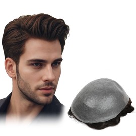 EMEDA Toupee Hair For Men, Hair System For Men, Mens Toupee Real Human Hair, Pu Thin Skin 0.04Mm Knoted Skin, Hair Pieces For Men, Hair Prosthesis (8x10#2 Dark Brown)