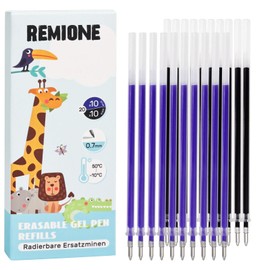 Remione Pack of 20 Erasable Refills for Legami Pens [Tip 0.7 mm] Rollerball Pen Erasable, Compatible with Legami Refills, Erasable Ink [10 Blue & 10 Black]