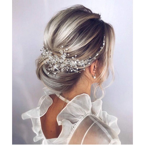 Denifery Crystal Headband Bridal Hair Piece Bridal Hair Accessories Bridal Hair Vine Wedding Headpiece Hair Pieces Wedding Hair Piece Wedding Hair Accessories (Silver)