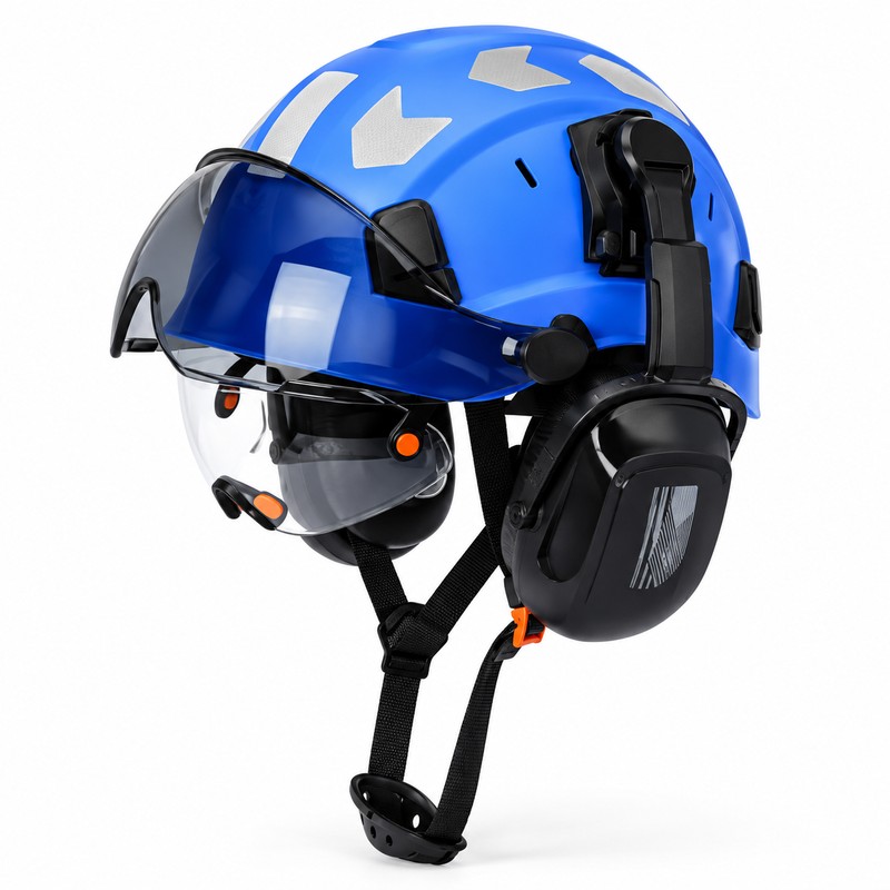 Safety Helmet with Built-In Visor & Removable Earmuffs – Style