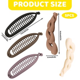 Pack of 5 Women's Banana Clips, Thin Hair, Stylish Hair Clips for Yoga, Makeup and Special Occasions, Banana Hair Clips