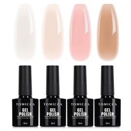 TOMICCA 4 Colours, UV Nail Varnish, Pink & White Set, Gel Nail Varnish, Soak-Off UV/LED, Transparent Series, for Nail Studio & DIY at Home, 8 ml