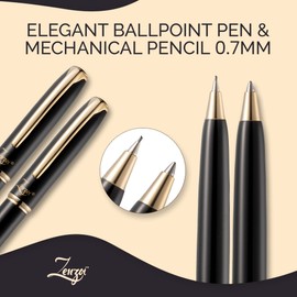 ZenZoi Luxury Black Pen & Pencil Set – Metal, Retractable Executive Ballpoint Pen & Mechanical Pencil 0.7 MM. Fancy, Quality Pen Gift Set for Men, Women. Nice, Professional, Office Pen
