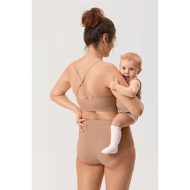 MOMANDA Women's Nursing Bras Ribbed Seamless Bralettes Support Sports Bra for Breastfeeding Wireless Maternity Sleep Gravel Beige Large