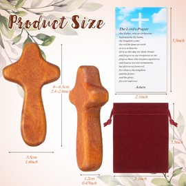 Queekay 30 Set Small Wooden Crosses in Bulk Hand Held Prayer Pocket Crosses with Velvet Pouch and Prayer Cards Comfort Crosses Christian Church Gifts 2.56'' Mini Holding Crucifix for Christmas