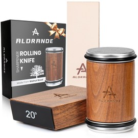 Aldrande Rolling Knife Sharpener Tool - Knife Sharpening with Diamonds and Ceramic for Steel of Any Hardness - Knife Sharpener Kit with 15 & 20 Degree Magnetic Angle for Knives - Leather Strop