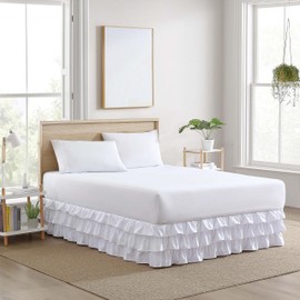 Poppy & Fritz - Twin Bedskirt, Tiered Ruffle Bedskirt with 15-Inch Drop, Farmhouse Inspired Home Decor (Solid White, Twin)