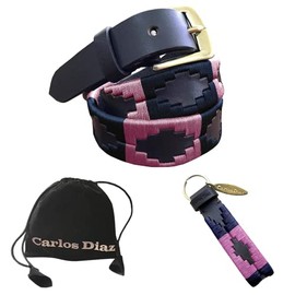 Carlos Diaz Skinny Mens Womens Unisex Brown Leather Embroidered Polo Belt (105 cm/ 38 Inches)