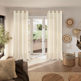 BGment Natural Linen Curtains for Living Room 2 Panels Set, Window Curtains Dining Room Bedroom Farmhouse Light Filtering Burlap Textured Grommet Privacy 90 Inch Length Drapes, Each Panel 52 Inch Wide