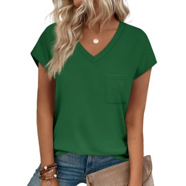 Shirts for Women Trendy V Neck Tops Solid Color Polyester Tshirts Shirts Beach Outfits Green XXL