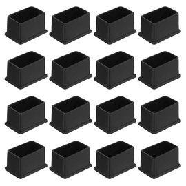 QUARKZMAN Pack of 16 PVC Square Chair Leg Caps, 50 mm x 30 mm OD Black Furniture Feet Pads, Table Foot Covers, Floor Protectors for Patio Table, Cabinet, Bed Furniture