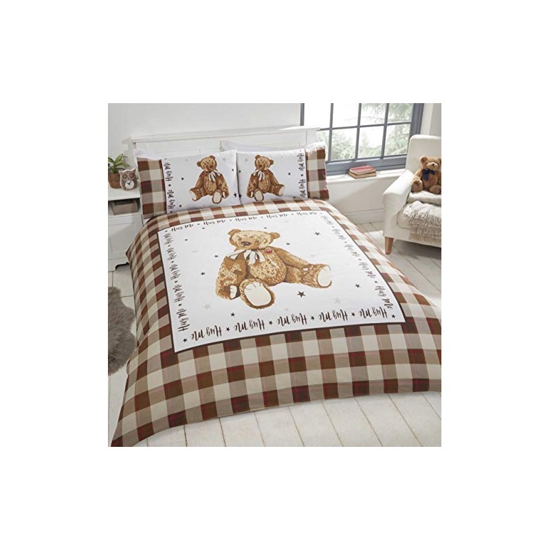 Rapport Home Hug Me Teddy Bear Checkered Reversible Cream Single