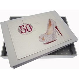 White Cotton Cards 50th Birthday Tiny Album Glitter Ball and Shoes