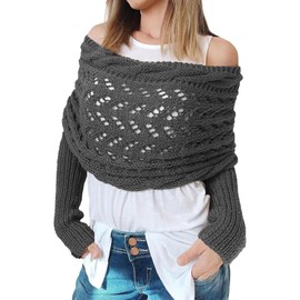 SGQTZDZQ Scarf with Sleeves，Winter Long Soft Warm Shawls and Wraps for Women, Ladies Warm Sweater Scarf with Sleeves for Bridal Wedding and Evening Party (knitting, gray)