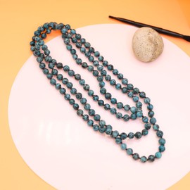 CIOOU Long Pearl Strand Necklace Knotted Stone Beaded Wrap Necklace 8mm/60'' Pearl Statement Necklace For Women